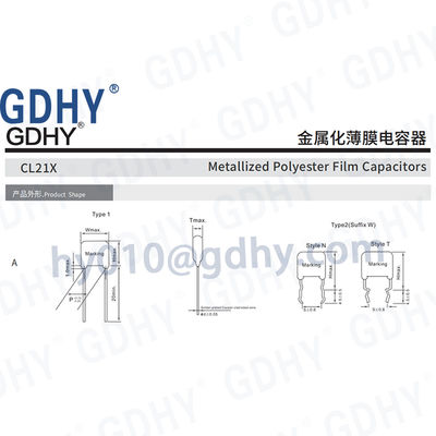 Subminiature Metallized Polyester Capacitor Cl21x MEF 0.22uf 100v/63v P7.5